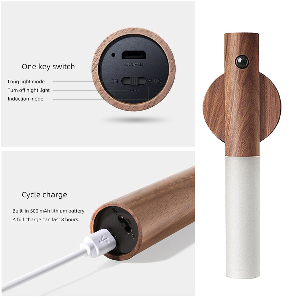 Portable Wireless Magnetic USB Rechargeable LED Smart Indoor Sensor Control Dimmable Wall Induction Lamps for Bedroom