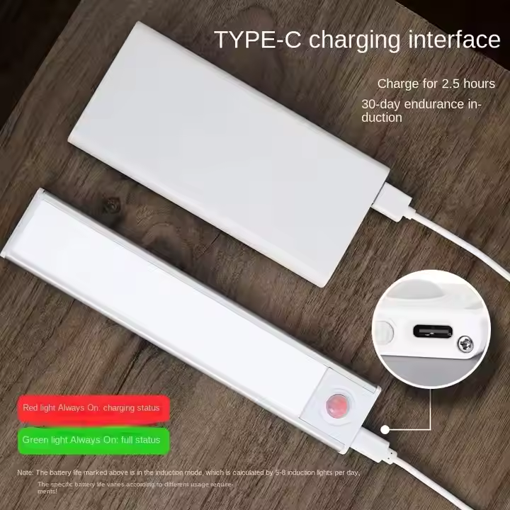 Ultra-Thin Rechargeable Motion Sensor LED Light Strip (30cm, Black)